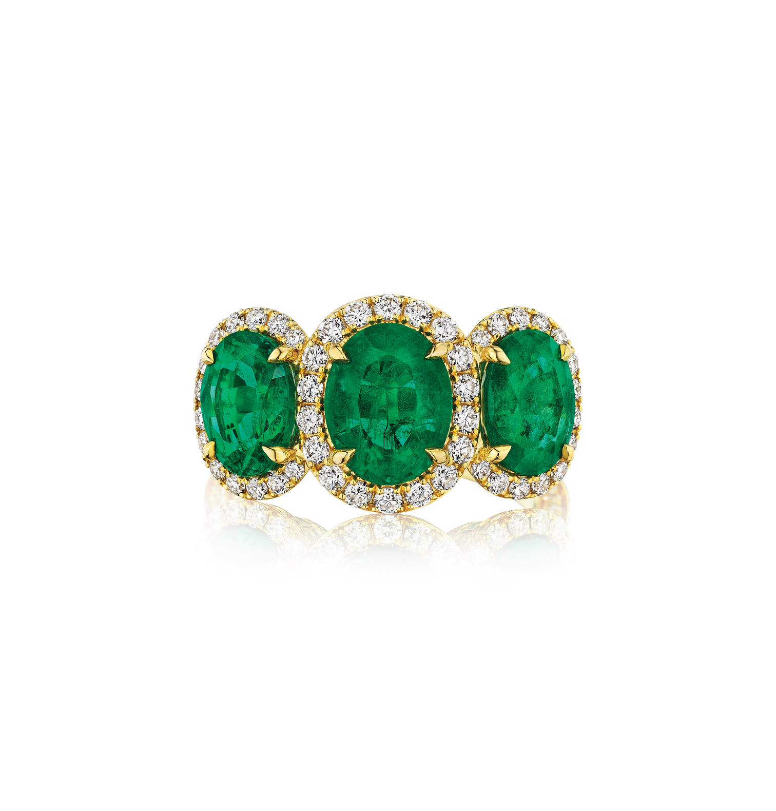 Yellow Gold Oval Emerald and Diamond Halo Ring
